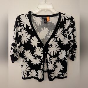INC International Concepts Black & White Floral Button Cardigan